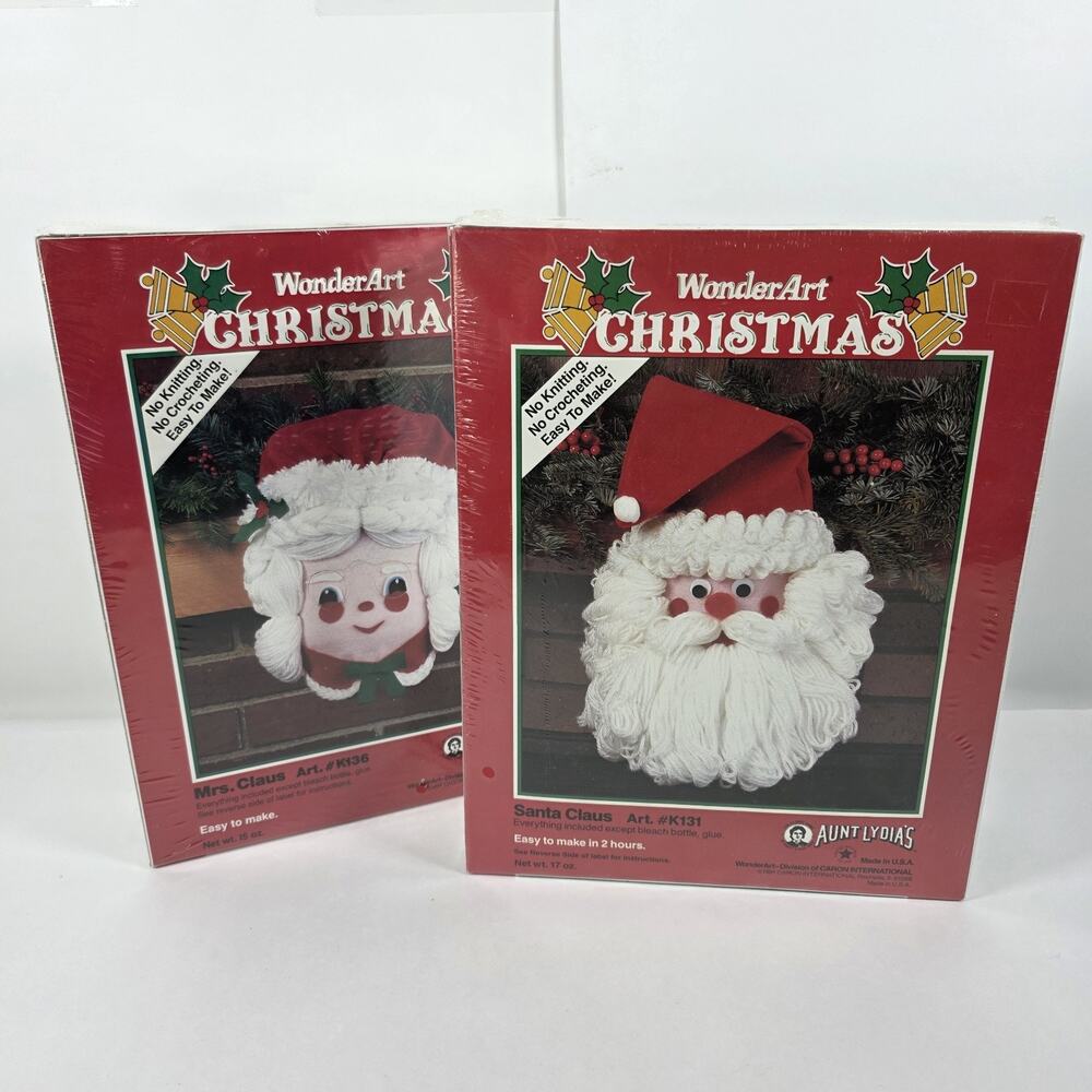 Aunt Lydia's Mr & Mrs Claus Kit WonderArt Christmas New USA 1991 Kit K136/K131